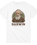 Retro vetenskapligt motiv med Charles Darwin på vit t-shirt