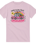 Satiriskt motiv med regnbåge och texten Omskurna – ljusrosa t-shirt