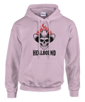 Mörk estetik med flammande dödskalle och cowboyhatt på ljusrosa hoodie