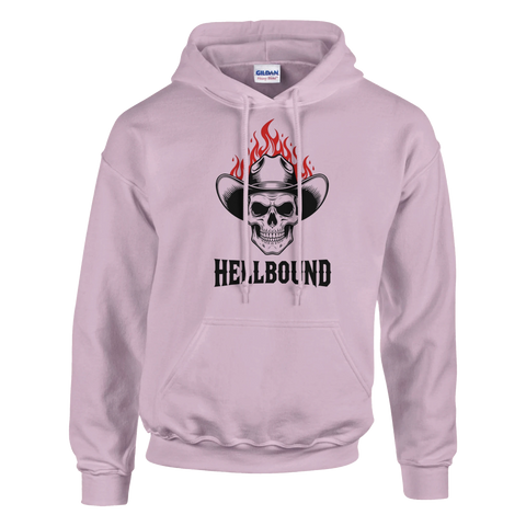 Mörk estetik med flammande dödskalle och cowboyhatt på ljusrosa hoodie