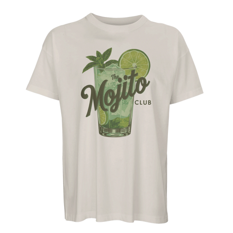 Retro illustration av mojitoglas med lime och mynta på vit oversized t-shirt