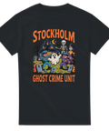Svart t-shirt med retro illustration av poliser som griper ett spöke