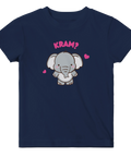 Mörkblå baby t-shirt med gulligt djurtryck av en kramande elefant