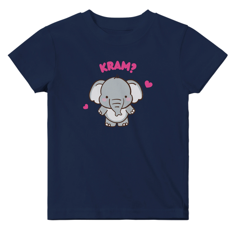 Mörkblå baby t-shirt med gulligt djurtryck av en kramande elefant
