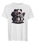 Vit t-shirt med detaljrikt tryck av ett monstergäng i streetwear-stil