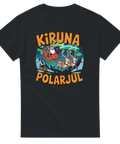 Svart t-shirt med tecknat motiv av renar och tomte i Kiruna