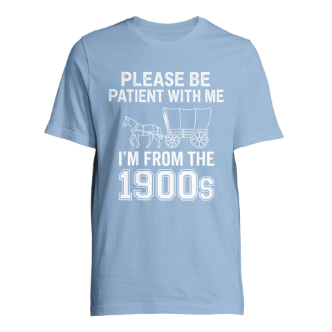 Ljusblå t-shirt med minimalistisk illustration och nostalgiskt budskap