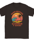 Grafisk illustration av strand och palmer – retro tryck på mörkbrun t-shirt