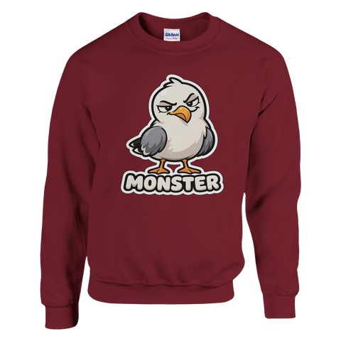 Illustration av arg mås med kaxigt uttryck – vinröd sweatshirt
