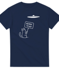 Minimalistiskt kattmotiv med texten Ready to go – humoristisk t-shirt