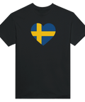 Grafiskt motiv med Sveriges flagga format som ett hjärta