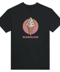 Svart t-shirt med grafiskt mjukglassmotiv i somrig retrostil