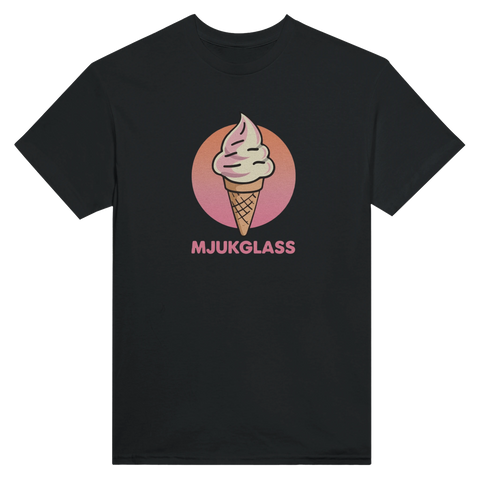 Svart t-shirt med grafiskt mjukglassmotiv i somrig retrostil
