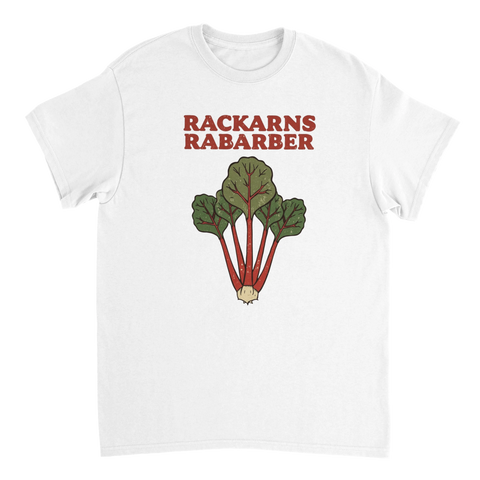 Klassiskt tryck av rabarber i vintage-stil med text – t-shirt för svensk sommar