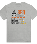 Ljusgrå t-shirt med humoristiskt tryck för grillmästare och ölälskare