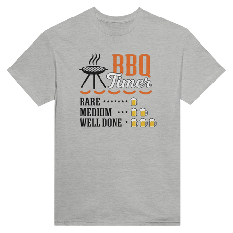 Ljusgrå t-shirt med humoristiskt tryck för grillmästare och ölälskare