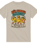 T-shirt with three partying chickens and the Swedish text “Här kommer gänget – Möhippa”