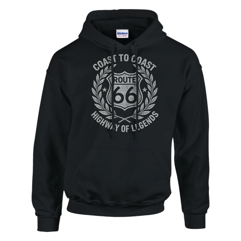 Svart hoodie med retro Route 66 för resan till USA