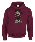 Vinröd hoodie med grafiskt motiv av en skrikande karaktär i streetwear