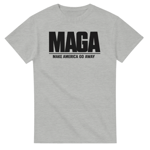 Anti Trump t-shirt med MAGA-tekst og budskabet Make America Go Away