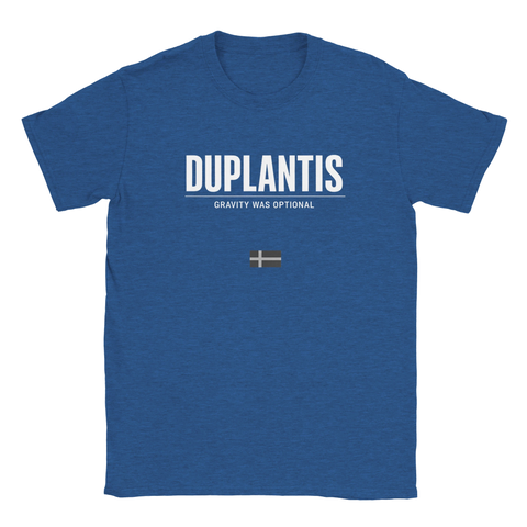 Klarblå t-shirt med grafiskt tryck och budskapet Gravity was optional