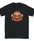 Apan som håller för ögonen emoji, "Hehe, oj" motiv på svart t-shirt.