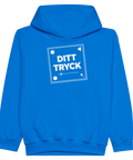 Blue youth fleece hoodie with the text “Ditt tryck”