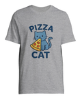 Gråmelerad t-shirt med grafisk illustration av en pizzaätande katt
