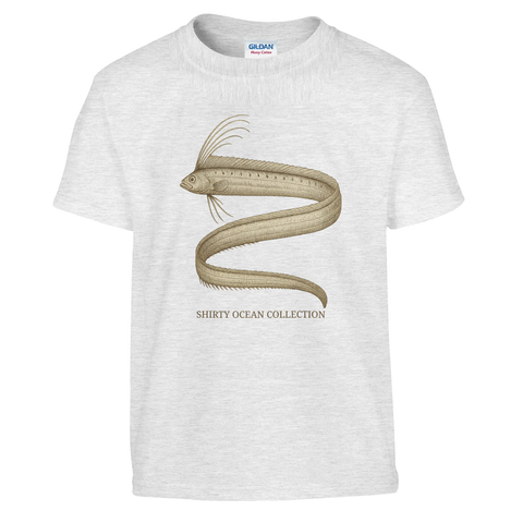 Grafiskt tryck av en djuphavsfisk på gråmelerad t-shirt för barn