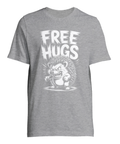 Arg igelkott med texten "FREE HUGS" på grå t-shirt.