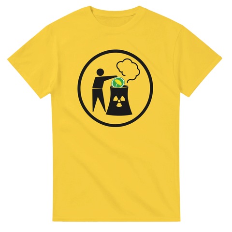 Symbolisk illustration om svensk energipolitik och kärnkraft – t-shirt med budskap