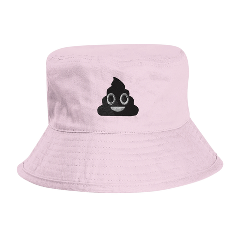 Ljusrosa barnhatt i ekologisk bomull med humoristisk emoji-illustration