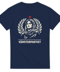 Retro grafiskt tryck med texten Vänsterpartiet och klassisk politisk symbolik