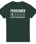 Humoristiskt citat-tryck om låg pension på mörkgrön grafisk t-shirt