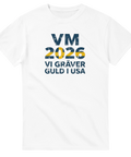 Sverige VM 2026 t-shirt med vintage texttryck på vitt tyg
