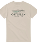 Österlen Country Club illustration i gröna toner på beige t-shirt