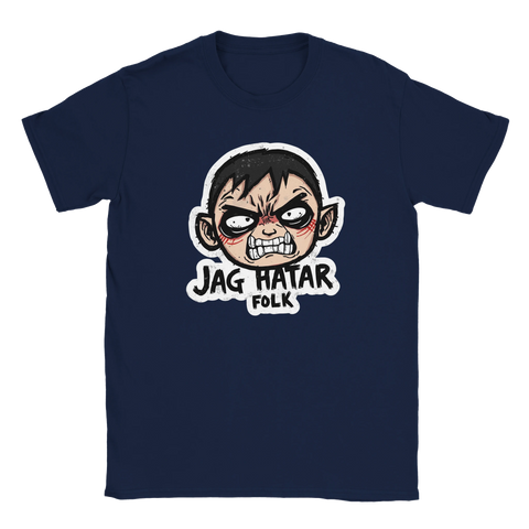 Kaxig t-shirt med satirisk karaktärsdesign och budskap om socialt ointresse