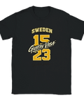 Klassisk typografi med historiskt tema och signatur på svart t-shirt