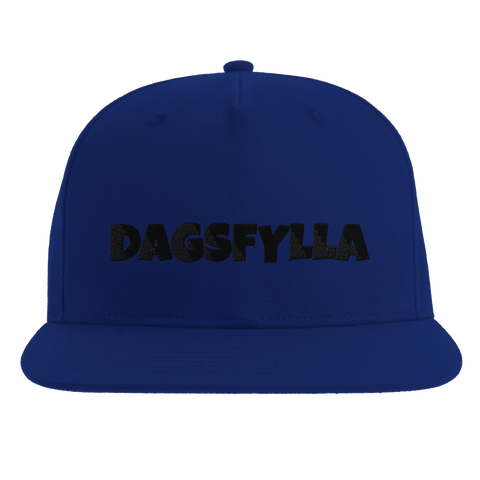 Blå snapback-keps med statement-text för sociala sammanhang