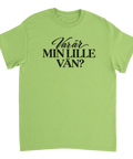 Ljusgrön t-shirt med texten ”Var är min lille vän?”.