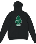 Raggarsvin Skogsfrisk doftgransmotiv på svart hoodie.