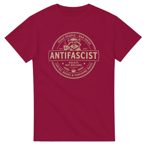 Politisk illustration i vintage-stil med budskap mot rasism – grafisk t-shirt