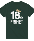 Stilrent motiv för 18-årsdagen med krona och text på mörkgrön t-shirt