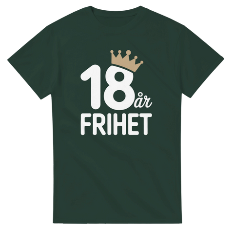 Stilrent motiv för 18-årsdagen med krona och text på mörkgrön t-shirt