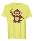 Gul boxy t-shirt med lekfullt djurmotiv av en glad apa