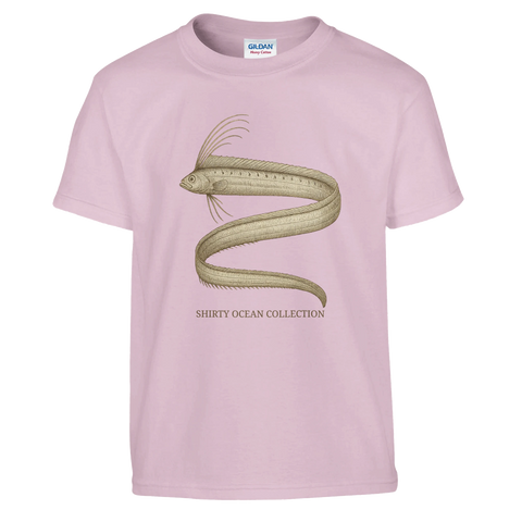 Detaljerad teckning av en sillkung på ljusrosa barn-t-shirt
