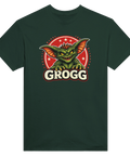 Nördig monsterdesign med en elak liten varelse och texten Grogg – humoristisk t-shirt
