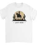 Grafiskt western-motiv med skelett till häst och kaktusar på vit t-shirt