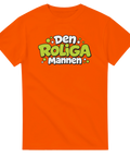 Humoristiskt citat-tryck i lekfull bubbel-stil på en orange t-shirt