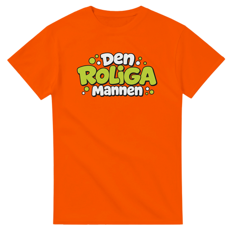 Humoristiskt citat-tryck i lekfull bubbel-stil på en orange t-shirt